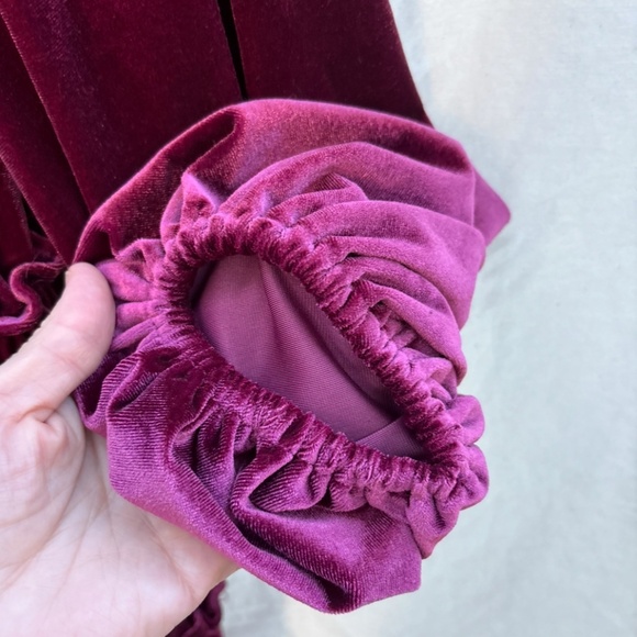 Betsey Johnson Velvet Mini Tiered Baby Doll Dress XS Puff 3/4 Sleeve Tawny Port - Picture 7 of 14